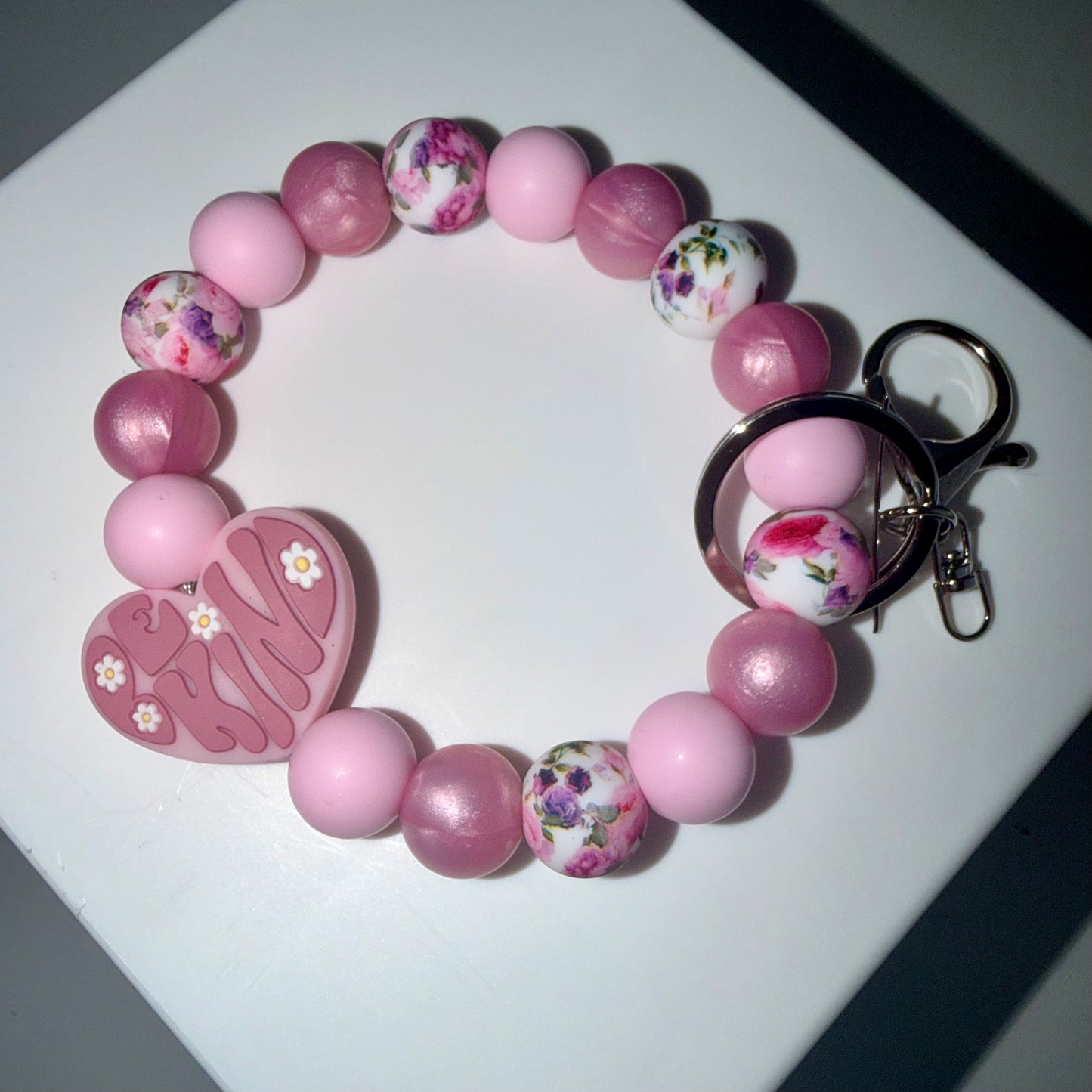 Pink 'Be Kind' Beaded Wristlet